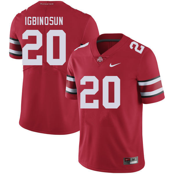 Men's Ohio State Buckeyes #20 Davison Igbinosun Red Authentic College Stitched Football Jersey 23CI044YS